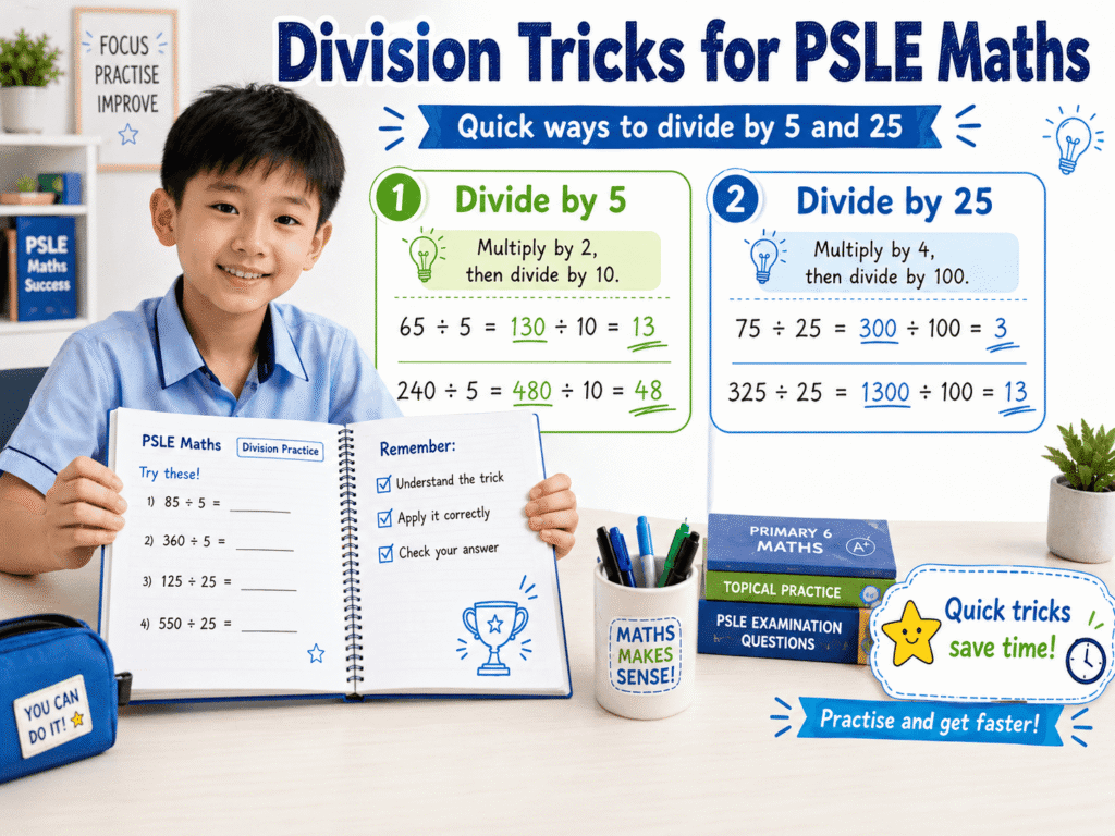 division tricks for PSLE Maths students learning how to divide by 5 and 25