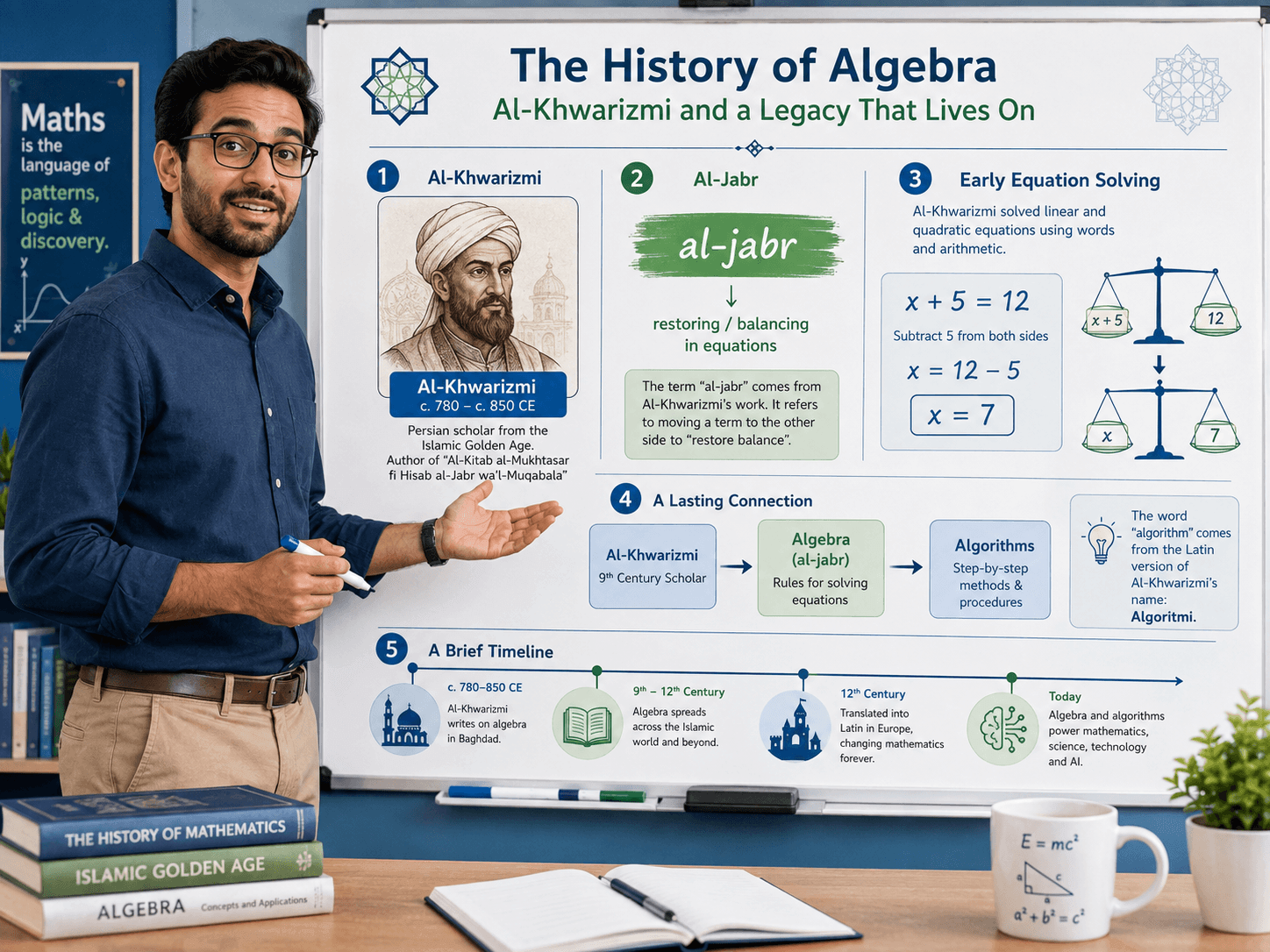 history of algebra explaining Al-Khwarizmi and the origins of algebra and algorithms